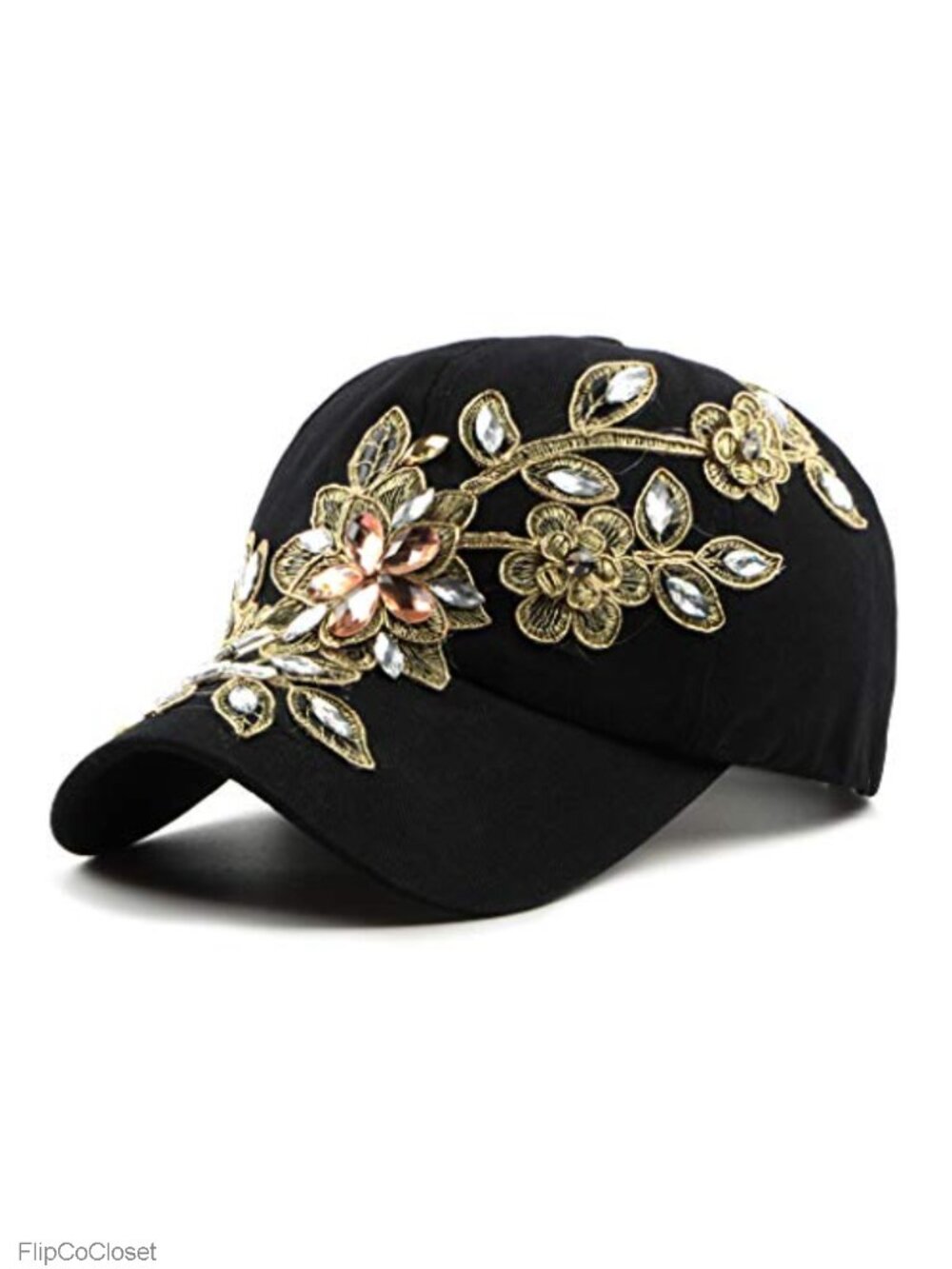 Women's Rhinestone Denim Baseball Cap Adjustable Sun Hat Flower Snapback